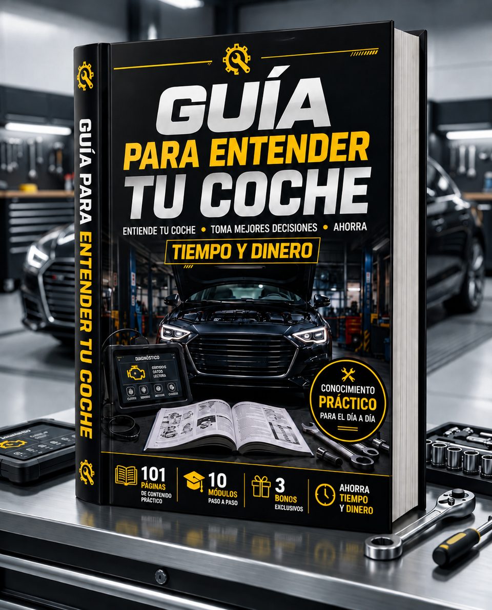 Portada de la guía: Guía para entender tu auto. 101 páginas, 10 módulos y 3 bonos.